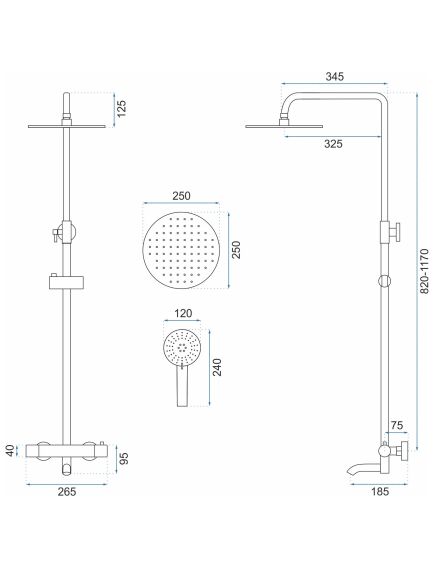 Rea Sanitary Zestaw Prysznicowy Natryskowy Rea Lungo Czarny Z Termostatem, изображение 4