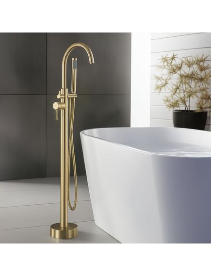 Rea Sanitary Bateria wannowa podłogowa Rea Lungo złota szczotkowana, 5 image