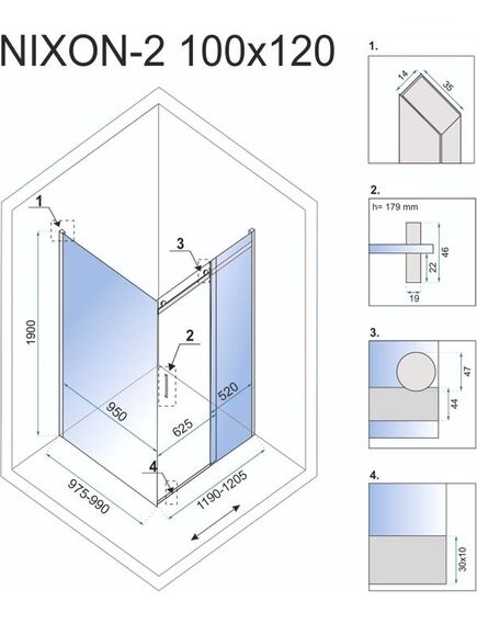 Rea Sanitary Kabina prysznicowa Rea Nixon 120x100 Chrome, изображение 3