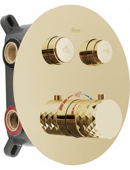 Rea Sanitary Zestaw natryskowy podtynkowy z termostatem Rea Lungo Diamond Złoty+ BOX, 5 image