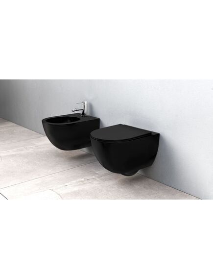 REA  Подвесной унитаз  Carlo Mini Rimless Flat Black Черный матовый, изображение 2
