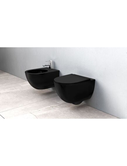 REA  Подвесной унитаз  Carlo Mini Rimless Flat Black Черный матовый, изображение 4