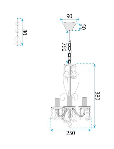 Toolight LAMPA SUFITOWA WISZĄCA EBT011-3CP CHROM, 5 image