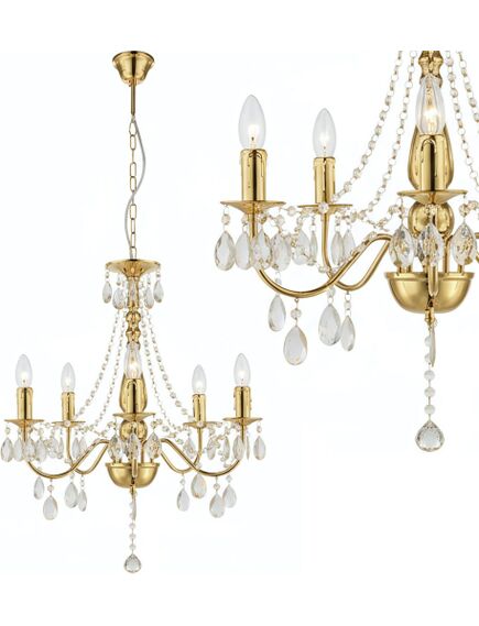 Toolight LAMPA SUFITOWA WISZĄCA EBT015-5CP Złota