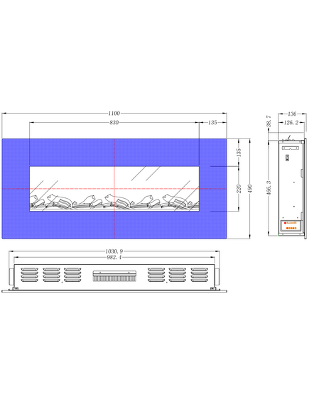 Elektriskais kamins AFLAMO Albion 42 NH Sienas / Iebūvējamais, 5 image