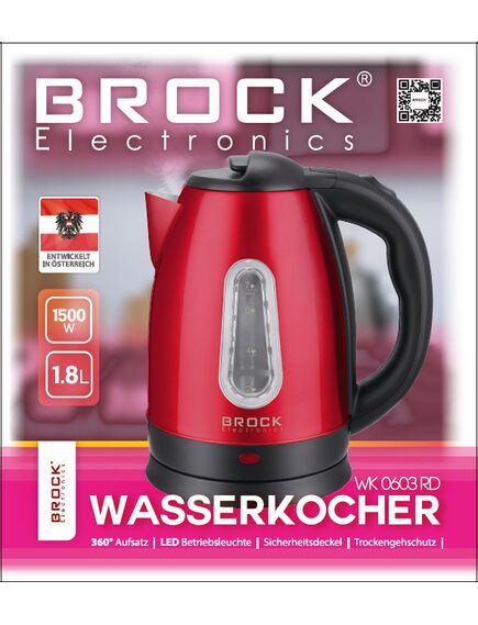 Brock Electronics Elektriskā tējkanna BROCK WK 0603 RD 1.8L, 1500W, 2 image