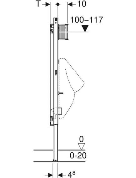 Geberit iebūvējamais rāmis pisuāram Duofix Basic, 500x175 mm, h=1300 mm, ar matētu hroma sensora taustiņu, a, 4 image