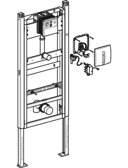 Geberit iebūvējamais rāmis pisuāram Duofix Basic, 500x175 mm, h=1300 mm, ar matētu hroma sensora taustiņu, a, 2 image