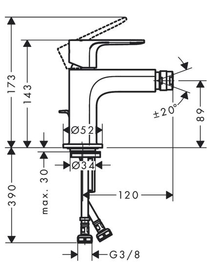 Hansgrohe Rebris S,bidē maisītājs ar pop-up, hroms - gab., 2 image