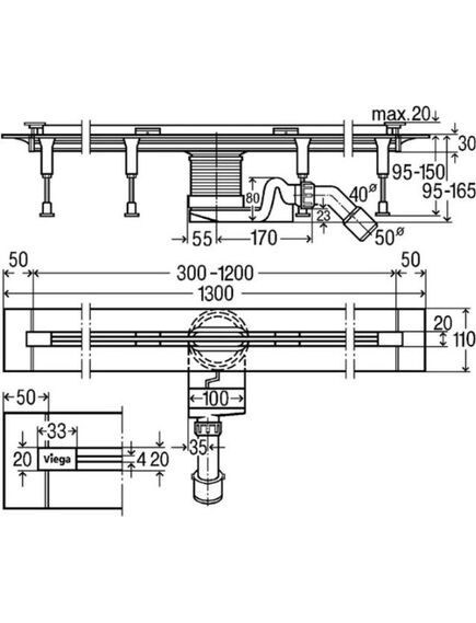 Viega Advantix Vario dušas tekne 300-1200mm ar glancētu resti (#100order), 2 image
