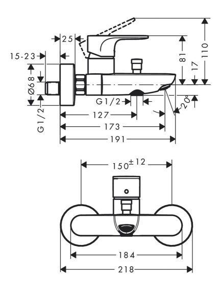 Hansgrohe Rebris S vannas maisītājs, hroms - gab., 2 image