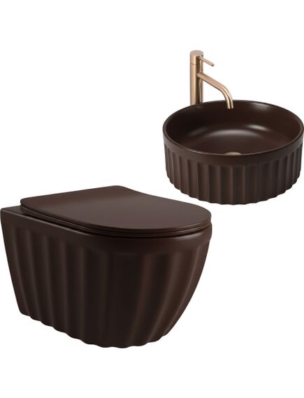 Rea Sanitary Zestaw Misa WC Duo podwieszana + Umywalka nablatowa Rea Duo Espresso Matt, изображение 2