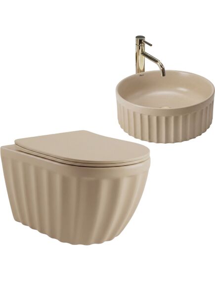 Rea Sanitary Zestaw Misa WC Duo podwieszana + Umywalka nablatowa Rea Duo Caffe Latte Matt, 2 image