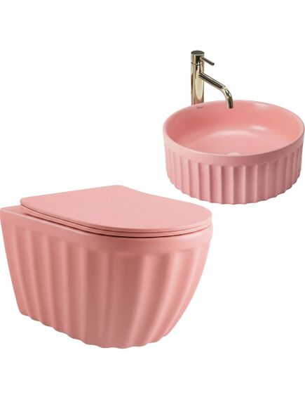 Rea Sanitary Zestaw Misa WC Duo podwieszana + Umywalka nablatowa Rea Duo Sweet Pink Matt, изображение 2
