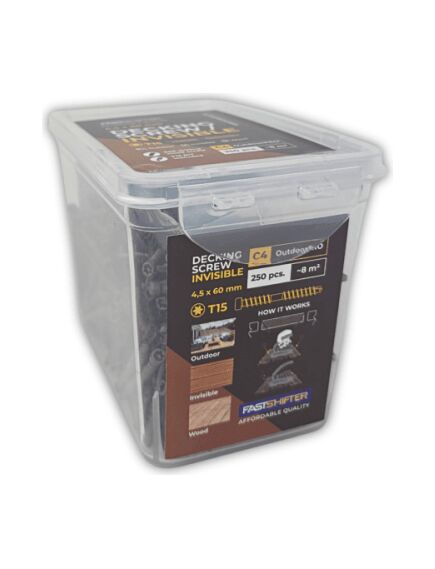 Terases koka skrūves Fastshifter Invisible C4 4.5×60 mm TX15, 250 gab/iepak. (komplektā ar uzgali), 3 image