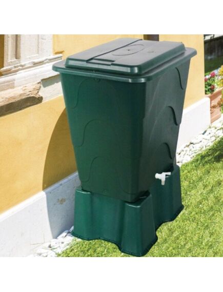 Ūdens tvertne kvadrātveida ar vāku un pieslēguma komplektu, 240L, zaļa, 3 image