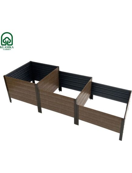 Paaugstinātā dārza dobe KLASIKA Woodlook trepjveida pelēka 225x75 cm, h-50-40-30 cm