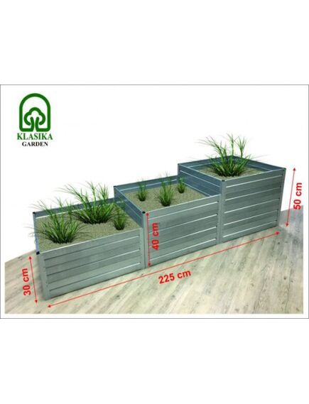 Paaugstinātā dārza dobe trepjveida, cinkota, 225x75 cm, h-50-40-30 cm
