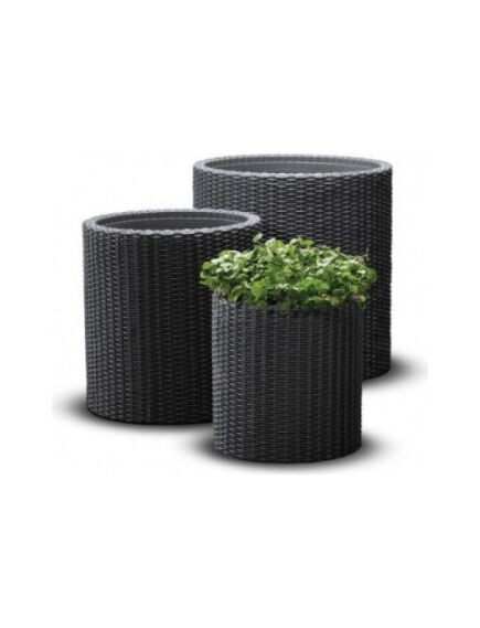 KETER S+M+L CYLINDER PLANTERS trīs puķu podu komplekts, antracīta pelēka