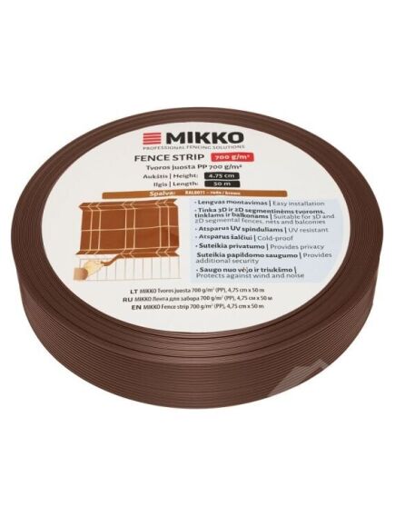 Žoga lamile MIKKO 4,75cm x 35m (750 g/m2) RAL8017 brūna + 28 gab. turētāji, 2 image