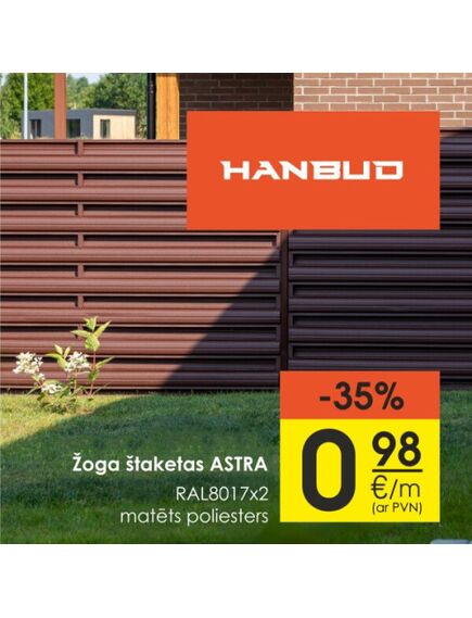 Profilēta metāla žoga štaketas ASTRA PMx2 RAL8017 (Šokolādes brūna), 2 image