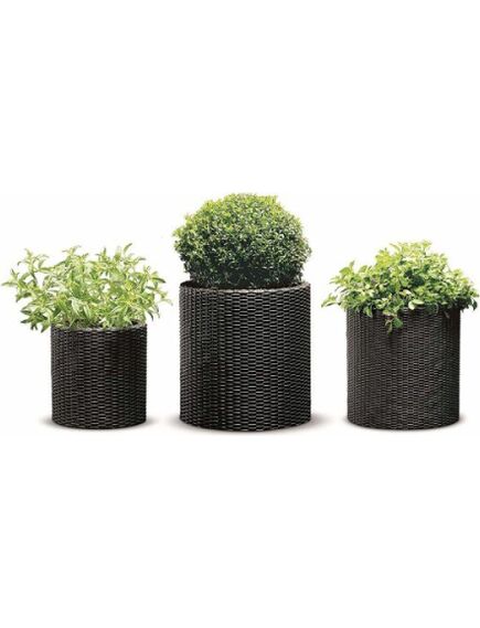 KETER S+M+L CYLINDER PLANTERS trīs puķu podu komplekts, antracīta pelēka, 3 image