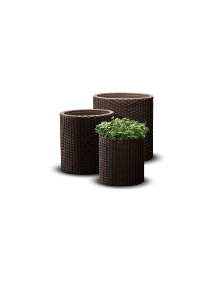 KETER S+M+L CYLINDER PLANTERS trīs puķu podu komplekts, brūns