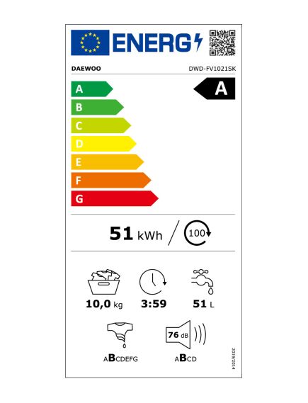 Daewoo veļas mašīna DWD FV1021SK, 10 kg, 1400 apgr./min, A klase, 14 programmas, 5 image