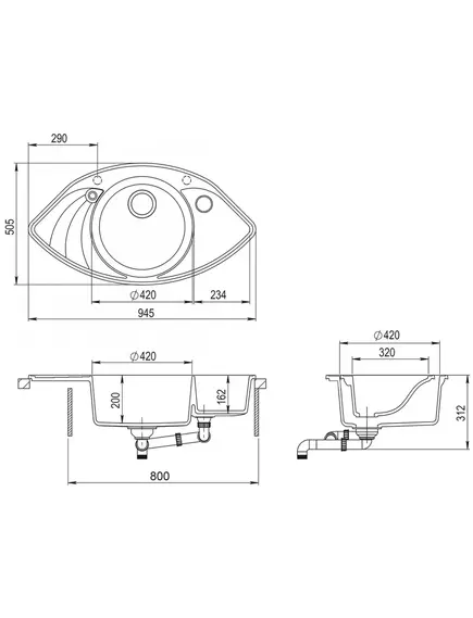 HELIKA (AQUASANITA) PAPILLON SCP151AW Black metalic 601 akmens masas izlietne, Citas krāsas: 601 / melns matēts, 2 image