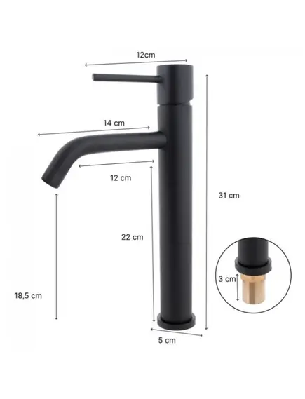 Augsts melns izlietnes jaucējkrāns ar garu snīpi - Yoka Moli 36, 4 image