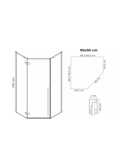 REA DIAMOND BLACK MAT 90X90  Душевая кабина стекло прозрачное, изображение 4