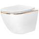 REA piekaramā WC panna Carlo balta Mini Flat Gold Edge