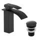 Комплект из смесителя для умывальника и заглушки клик-клак черного цвета
