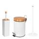Набор для ванной, 3 предмета - корзина для мусора, туалетный ершик и держатель для бумаг - белый бамбук - Yoka, изображение 3