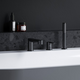 PU 026.20BL Bath 3-hole tap with set, with outlet, black, 2 image