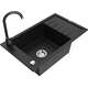 Гранитная мойка Mexen Elias с 1 чашей, сливом и кухонным смесителем Telma, черный - 6511-77-670200-70