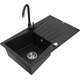 Гранитная мойка Mexen Cesar с 1 чашей, сливом и кухонным смесителем Telma, черный - 6514-77-670200-70