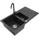 Гранитная мойка Mexen Matias со сливом и кухонным смесителем Telma, черный/серебристый - 6502-73-670 200-70