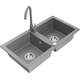 Гранитная мойка Mexen Mario со смесителем и смесителем для кухни Telma, серый - 6504-71-670 200-71