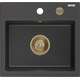 Гранитная мойка Mexen Oscar, 1 чаша, 580 x 490 мм, крапчатый черный, сифон золотой - 6519581000-76-G