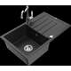 Гранитная мойка Mexen Bruno, 1 чаша, слив для слива и кухонный смеситель Carla, черный/серебристый металлик - 6513-73-670700-00
