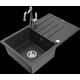 Гранитная мойка Mexen Bruno, 1 чаша, с крылом и кухонным смесителем Carla, крапчатый черный - 6513-76-670700-00