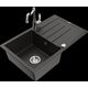 Гранитная мойка Mexen Bruno, 1 чаша, с крылом и кухонным смесителем Carla, черный/золотой металлик - 6513-75-670700-00