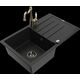 Mexen Bruno granīta izlietne, 1 bļoda, ar noteku un Carla virtuves maisītāju, melna - 6513-77-670700-50-B