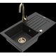 Гранитная мойка Mexen Pablo, 1 чаша, с крылом и кухонным смесителем Telma, черный/серебристый - 6510-73-670200-50