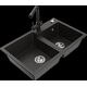 Гранитная мойка Mexen Tomas, 2 чаши и кухонный смеситель Duero, черный/золотой металлик - 6516-75-671600-70