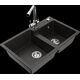 Гранитная мойка Mexen Tomas, 2 чаши и кухонный смеситель Duero, черный/золотой металлик - 6516-75-671600-00