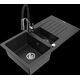 Mexen Matias granīta izlietne, 1,5 bļodas, ar noteku un Aster virtuves jaucējkrānu, melns/sudrabs metālisks - 6502-73-73450-07
