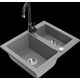 Гранитная мойка Mexen Carlos 1,5 чаши со смесителем для кухни Telma, серый - 6518-71-670200-70