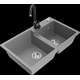Гранитная мойка Mexen Tomas, 2 чаши и кухонный смеситель Telma, серый - 6516-71-670200-70